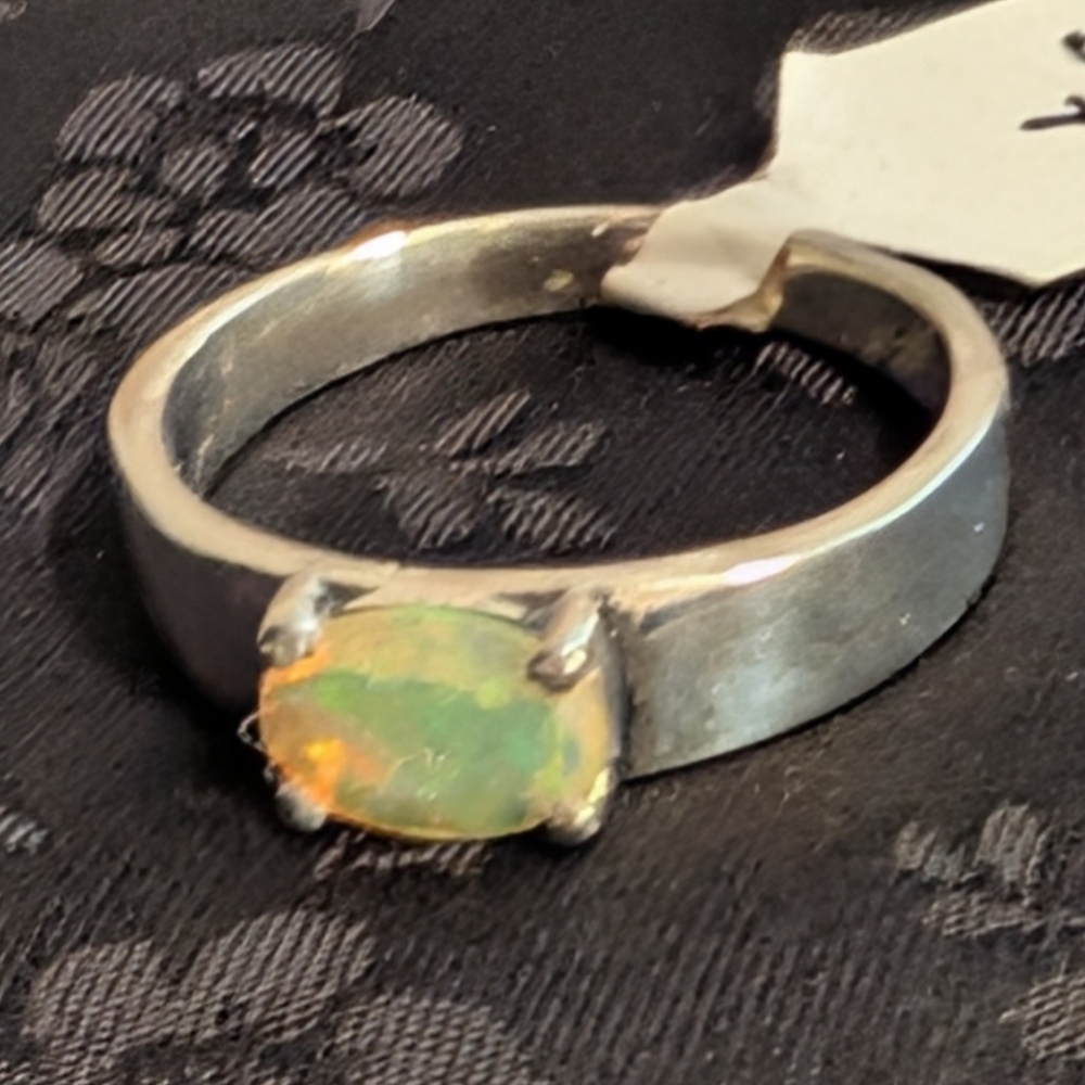 Genuine Natural Ethiopian Opal Sterling Silver Ring Solid Sterling Silver Size 7 - Picture 5 of 9